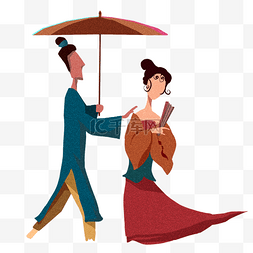 撑伞的古代情侣