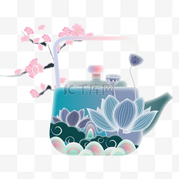茶壶图片_暖色中国风茶壶微景观清明清明节