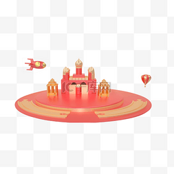 梦幻城堡森林图片_红色圆弧创意城堡元素