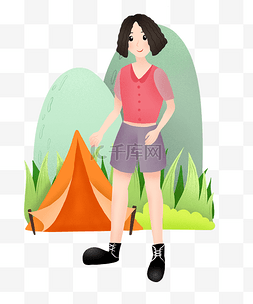外出旅行的女孩图片_春游放风筝的插画