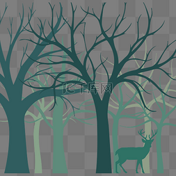 树林剪影麋鹿