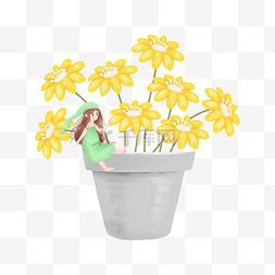 盛开的黄色花朵和女孩
