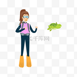 乌龟图片卡通图片_卡通女孩和乌龟免抠图