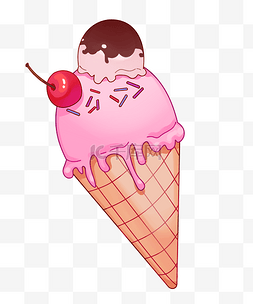 樱桃装饰粉色冰淇淋