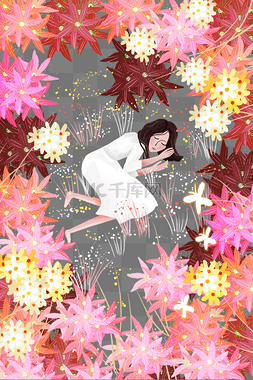 在美的风景图片_躺在花丛中的女孩儿