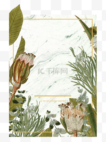 年会邀请函边框图片素材欧美清新装饰植物花卉金箔婚礼邀请函