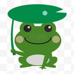 青蛙叶子图片_一只卡通绿色可爱青蛙免抠图