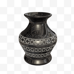 黑色网格纹路陶罐