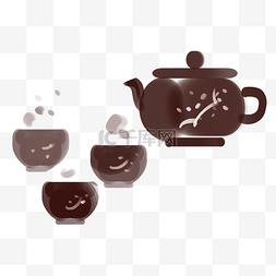 水墨棕色茶具