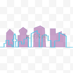 蓝紫色城市剪影素材线条