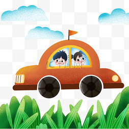 免抠图png汽车图片_儿童节春游坐汽车的儿童png免抠图