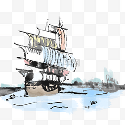 墨迹风帆船手绘插画