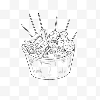 线描食物四川串串