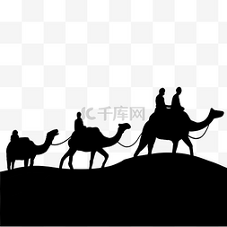 沙漠中行走的骆驼图片_骆驼商队黑色剪影