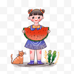夏天卡通可爱女孩吃西瓜免扣素材