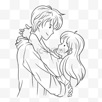 线稿情侣人头图片素材_情人节线描情侣线条
