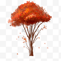 水彩红色叶子图片_手绘水彩红色楸树