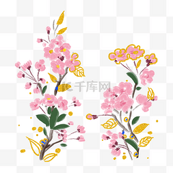 水彩水彩花图片_鎏金粉色水彩花