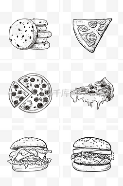食物黑白线描图片_黑白线稿西餐快餐组图