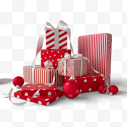 包装盒飘带图片_红色条纹圣诞节礼盒3d元素