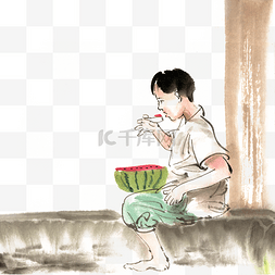 吃西瓜的小男孩