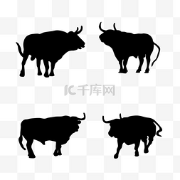 动物剪影黑色图片_牛年黑色公牛动物剪影
