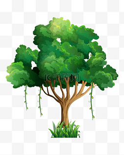 卡通，绿色，树木图片_繁茂的绿色树木插画