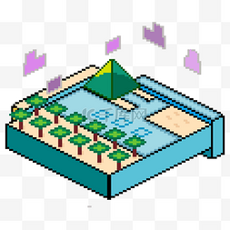 绿色青山图片_像素风格立体泳池