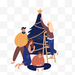 手绘松树圣诞节庆祝插画