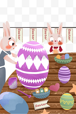 兔子们在家里画彩蛋庆祝复活节