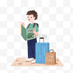 便携式行李图片_旅行中带着行李研究地图的青年