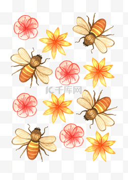 卡通花朵色彩图片_色彩印花蜜蜂装饰图