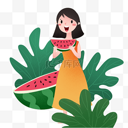 吃西瓜的小女孩图片_吃西瓜的小女孩插画