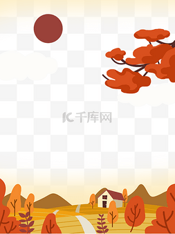 秋日景色装饰边框红色落叶