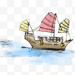 帆船手绘中国风水墨