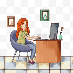 ps分层卡通背景图片_办公室里的女孩png素材