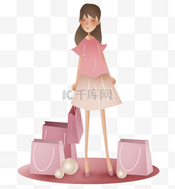 粉色系少女图片_粉色系购物袋和少女