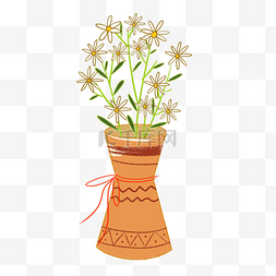 白色花朵花瓶图片_白色植物花朵花瓶插画