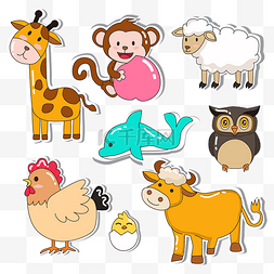 动物贴纸图片_益智儿童动物贴纸矢量图