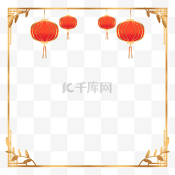 中国结红灯笼图片_新年金色边框红灯笼
