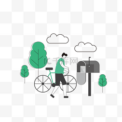 卡通手绘节能自行车环保插画