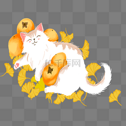 银杏叶上的猫咪