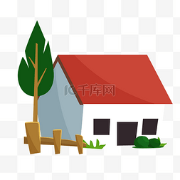 绿色简约插画图片_房子卡通建筑图案