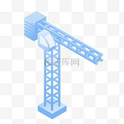 化工工地吊车图片_立体蓝色炫彩吊车免抠图