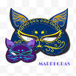 蓝紫色猫脸狂欢节面具剪贴画
