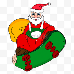 手绘滑板插画图片_手绘卡通绿色圣诞老人滑板插画