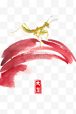 十二节气春游图片_大暑红色花瓣与螳螂