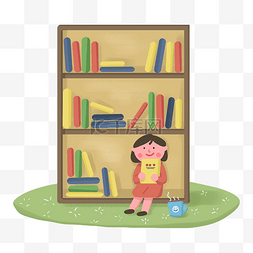教育培训看书的女孩在书架里