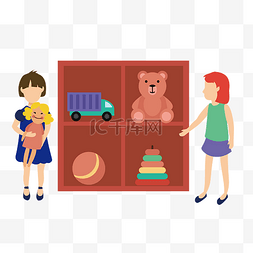 木质装饰图片_儿童节玩具柜装饰插画