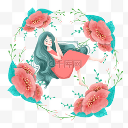 美女免抠图图片_简约花环和女孩插画海报免抠元素